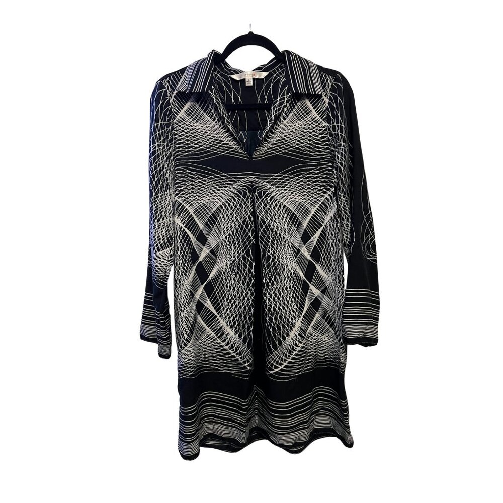 Studio M Black & White Geometric Print Tunic Dress Size L
